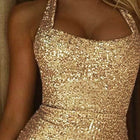 Women's Halter Sequin Evening Dress with Slit