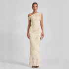 Women's One-Shoulder Mesh Mermaid Maxi Evening Dress