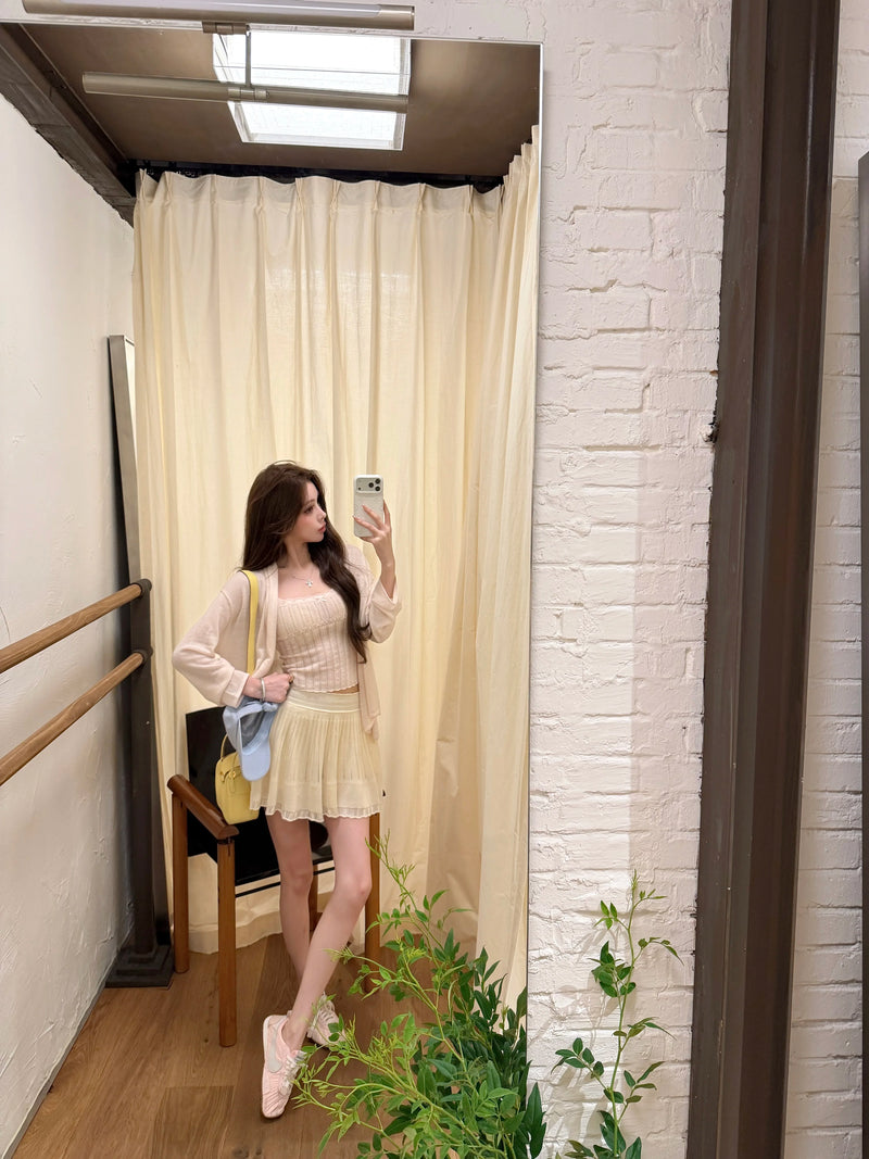 Fbblimit【夏日告白】莱赛尔天丝撞色木耳边针织开衫提花针织伞裙