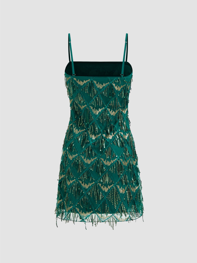 Fringe Short-Sleeve Party Dress