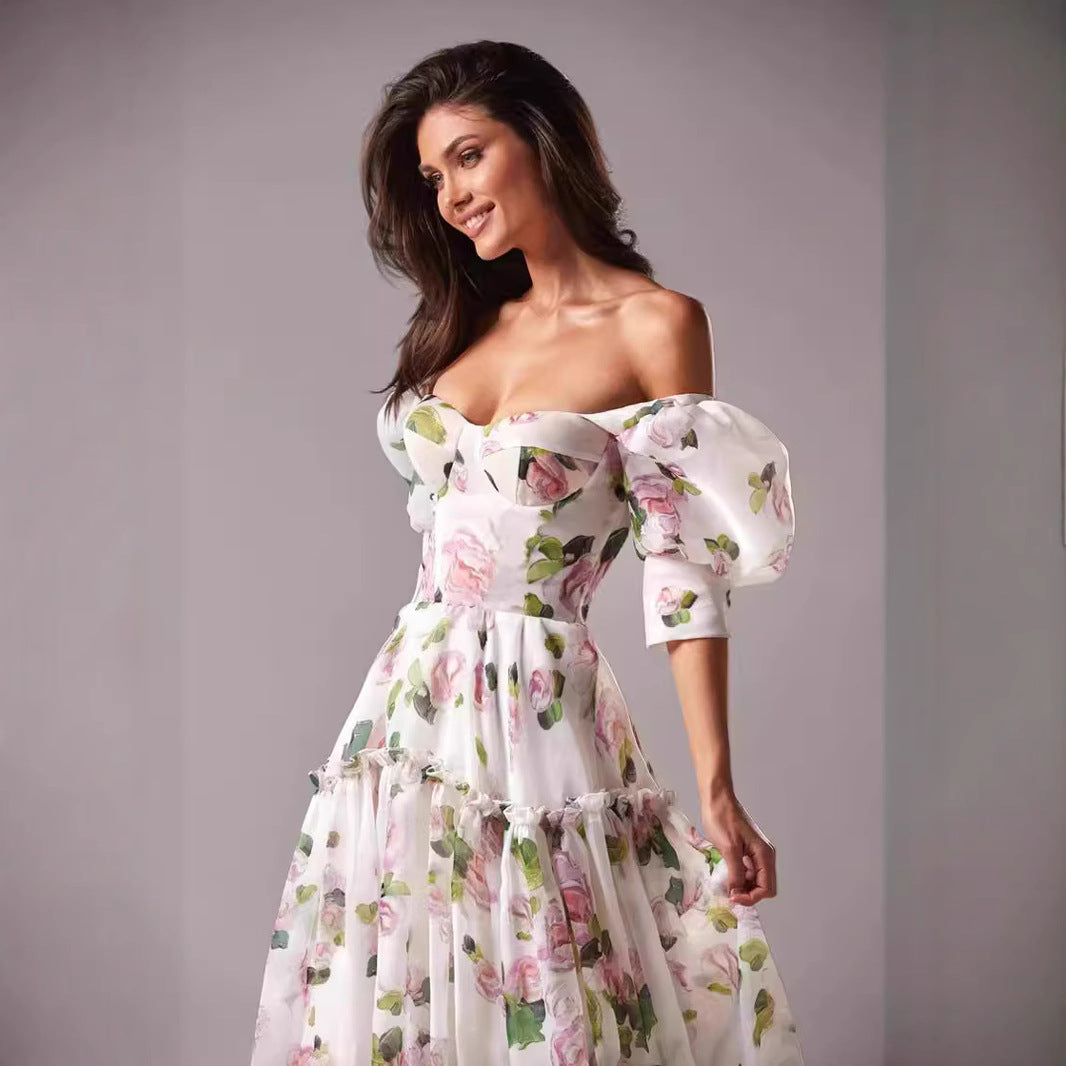 Women's Off-Shoulder Organza Maxi Evening Gown