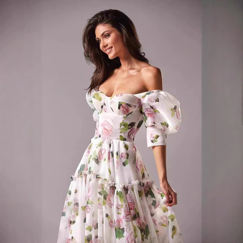 Women's Off-Shoulder Organza Maxi Evening Gown