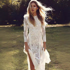 Women's Round-Neck Long-Sleeve Lace Wedding Dress with Open Back