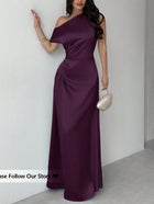 Women's One-Shoulder Satin Ruched Evening Dress