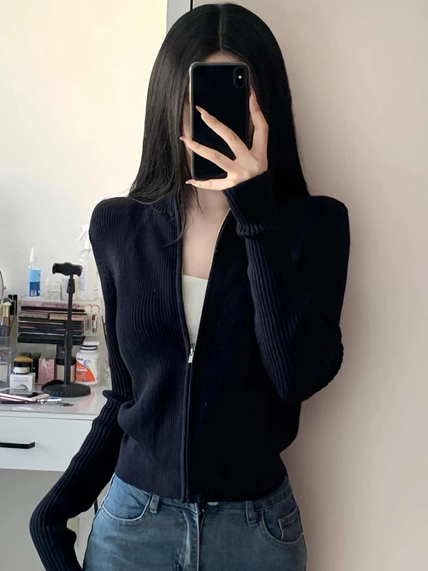 白色毛衣针织开衫外套女2026春秋新款温柔风外穿拉链通勤打底上衣