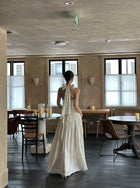 Scarf-Neck Pleated Satin Maxi Dress - detail or back view