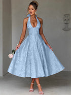 Women's Halter Jacquard Evening Dress with Open Back