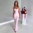 Women's Satin Open-Back Strappy Maxi Evening Dress