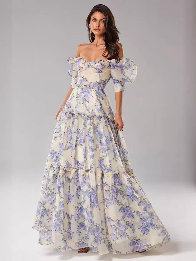 Women's Off-Shoulder Organza Maxi Evening Gown