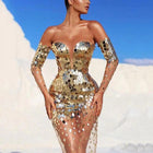 Women's Off-Shoulder Sequin Maxi Evening Dress