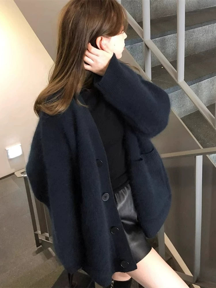 高级感灰色软糯针织开衫女秋冬奶fufu慵懒毛衣外套松弛感穿搭上衣