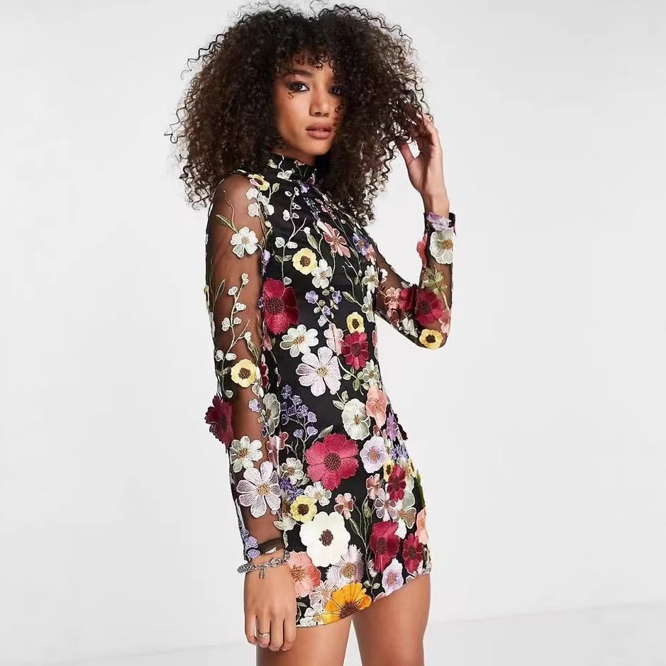 Floral Appliqué Bodycon Party Dress