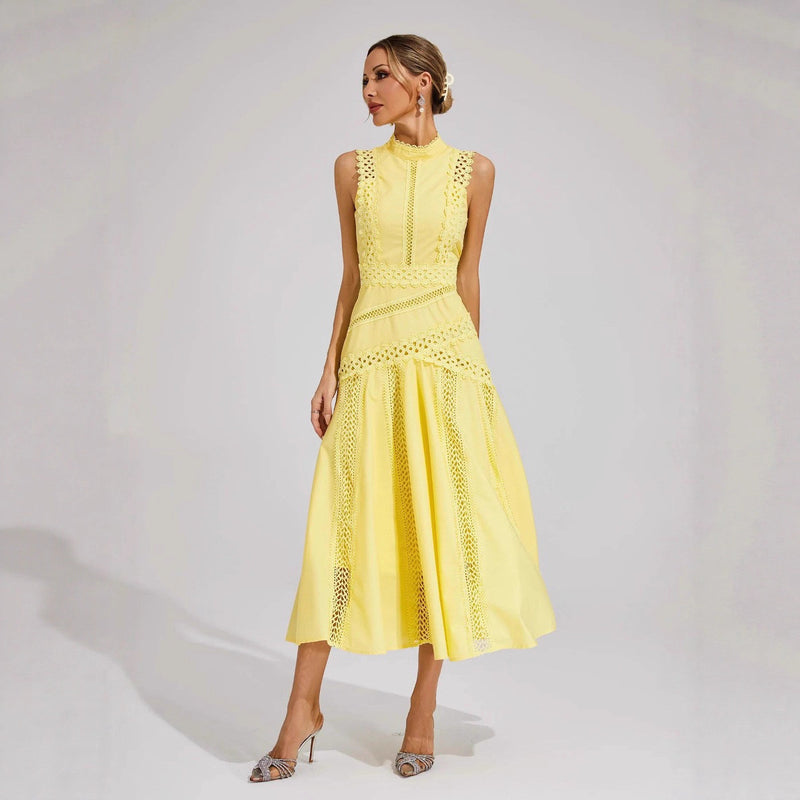 Women's Sleeveless Lace-Panel Maxi Evening Dress