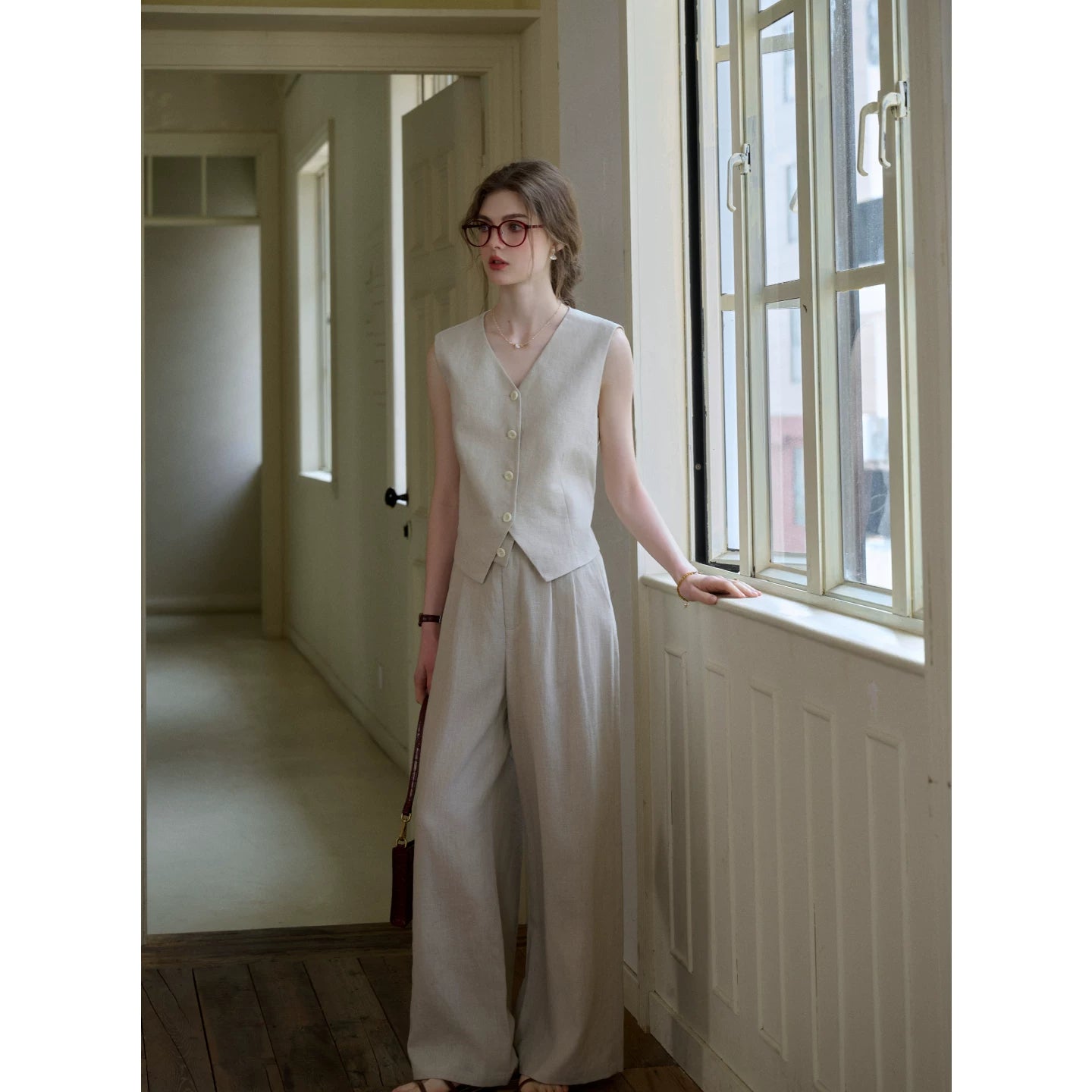 French Ramie Two-Piece Set: 100% Linen Feel & Effortless Chic for Work