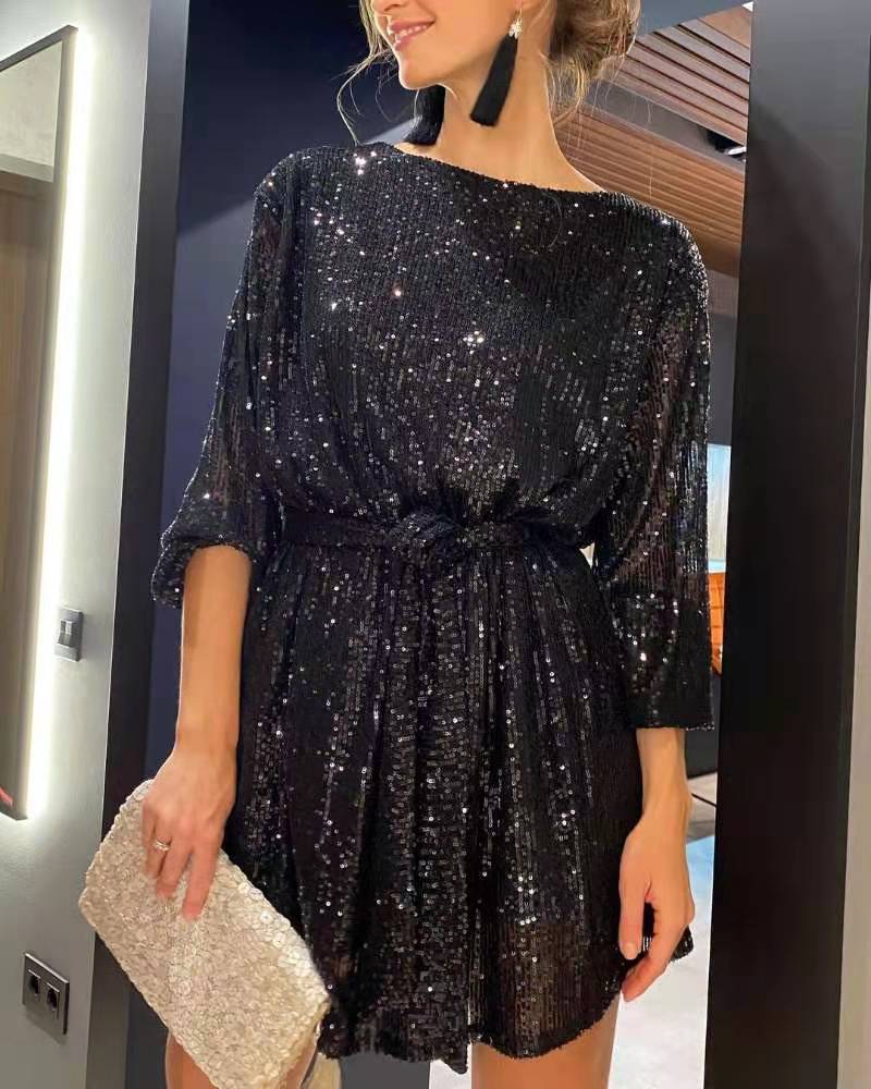 Sequin Party Dress - Black