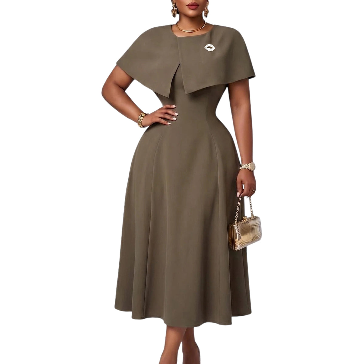 Women's Round-Neck A-Line Midi Evening Dress