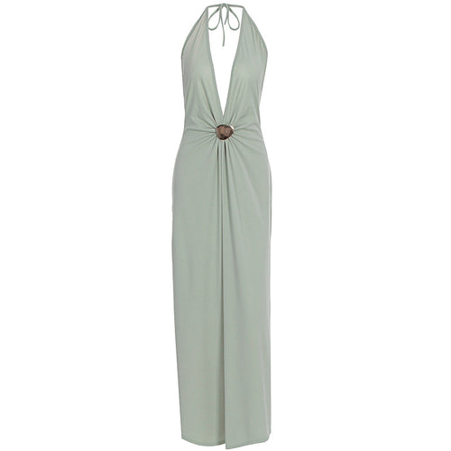 Halter Deep-V Maxi Evening Dress