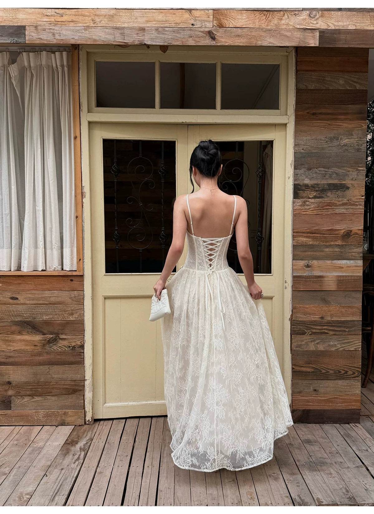 Floral Lace Corset A Line Maxi Dress - detail or back view