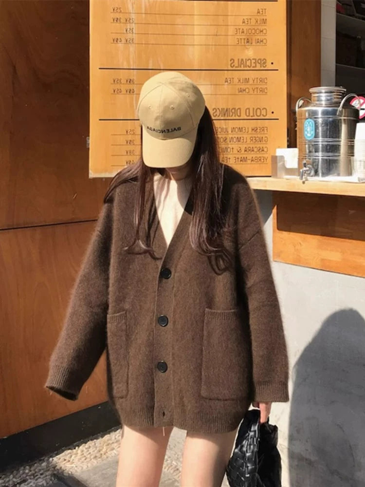 高级感灰色软糯针织开衫女秋冬奶fufu慵懒毛衣外套松弛感穿搭上衣