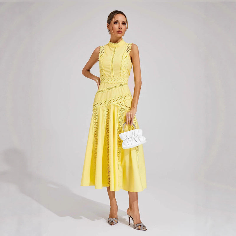 Sleeveless Lace Maxi Evening Dress