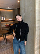 Maven Lin 智性模式 1OO羊毛立领毛衣开衫女双拉链针织外套上衣