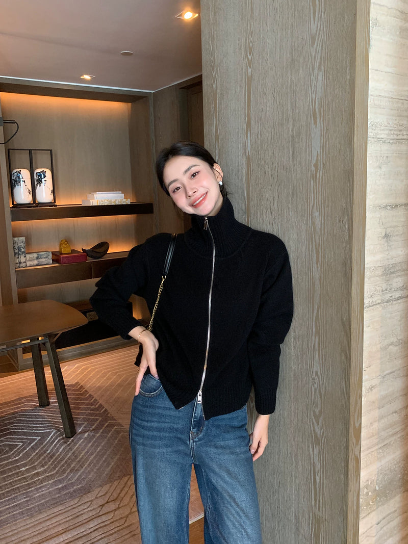 Maven Lin 智性模式 1OO羊毛立领毛衣开衫女双拉链针织外套上衣