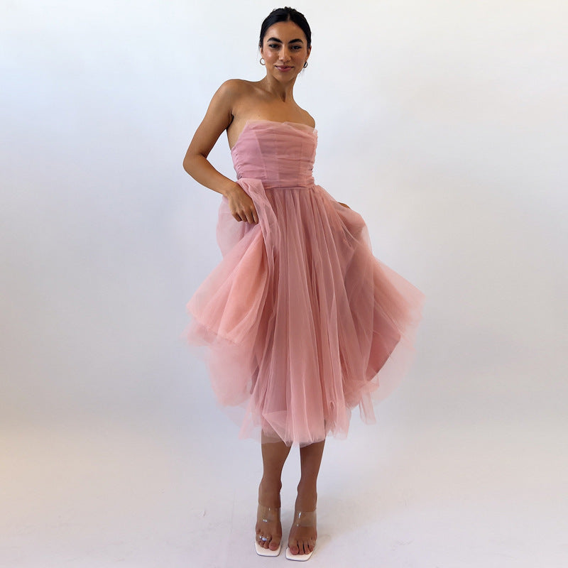 Women's Strapless Mesh Evening Dress