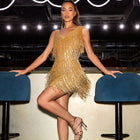 Women's V-Neck Sleeveless Sequin Fringe Mini Cocktail Dress