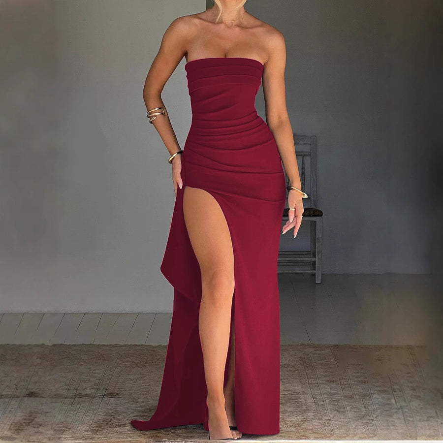 Women's Strapless Maxi Evening Dress with Open Back