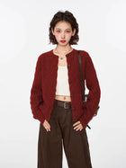 绿色麻花毛衣开衫外套女早春春季韩系内搭打底短款针织衫长袖上衣