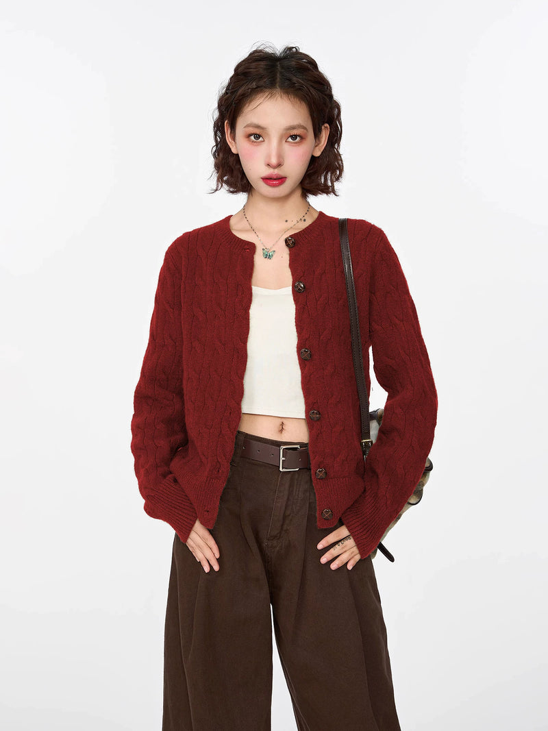 绿色麻花毛衣开衫外套女早春春季韩系内搭打底短款针织衫长袖上衣