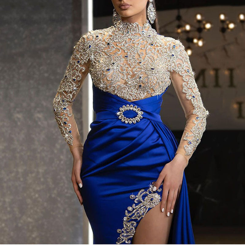 Women's High-Neck Evening Dress with Slit