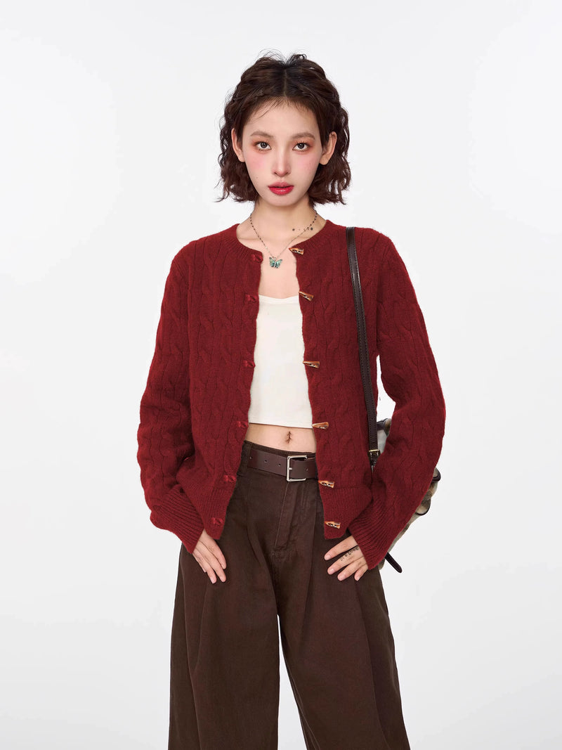 绿色麻花毛衣开衫外套女早春春季韩系内搭打底短款针织衫长袖上衣