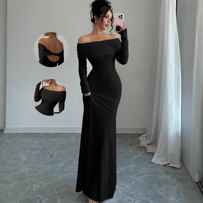 Women's Ruched Bodycon Maxi Evening Dress