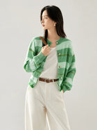 对白【绿野仙踪】氧气感条纹针织开衫女2026秋季新款软糯毛衣外套