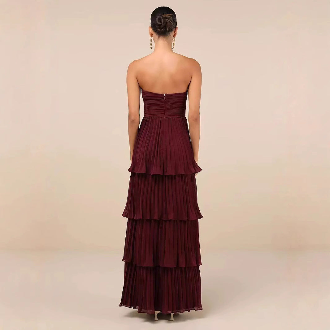Strapless Ruched Tiered Maxi Dress