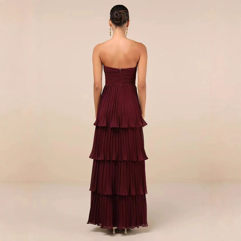 Strapless Ruched Tiered Maxi Dress