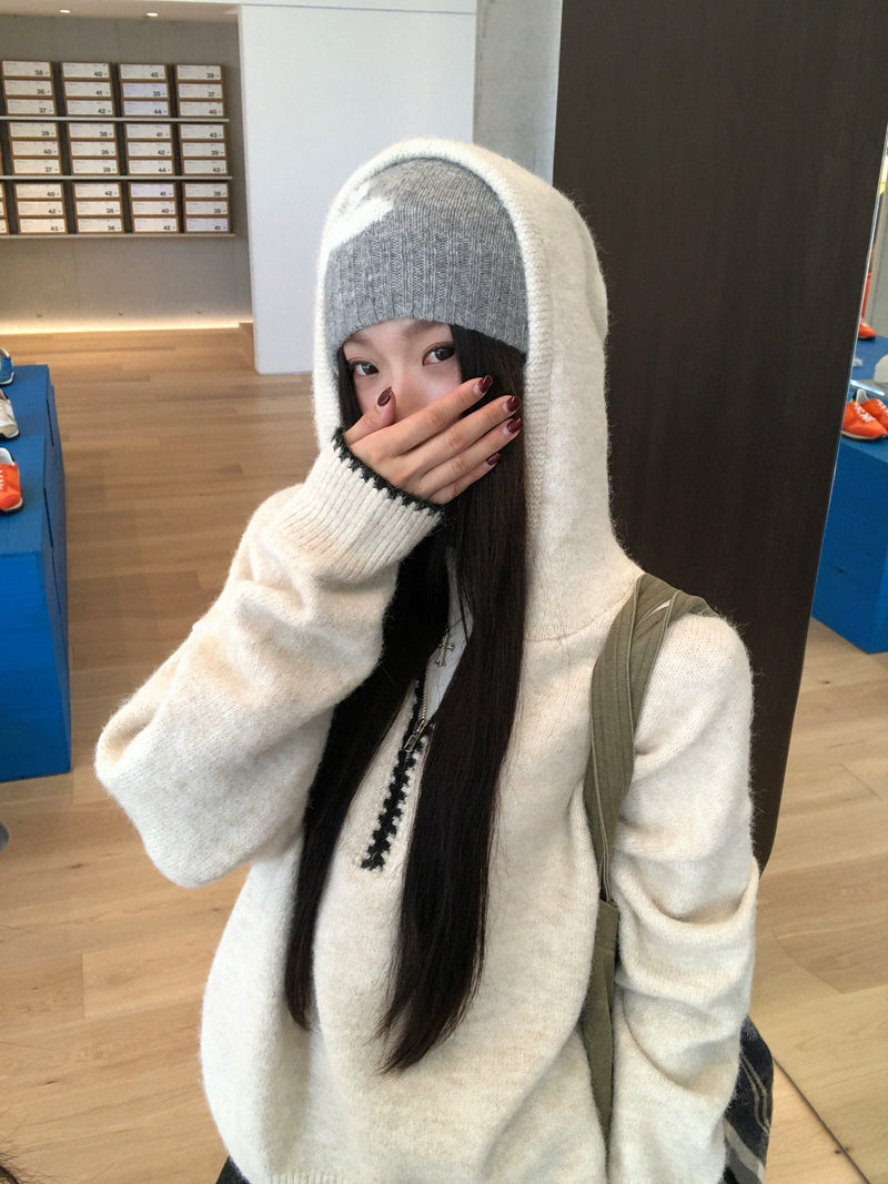 红人馆连帽毛衣女秋冬季穿搭慵懒高级感长袖上衣小众不撞款针织衫