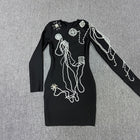 Women's Round-Neck Long-Sleeve Bandage Evening Dress