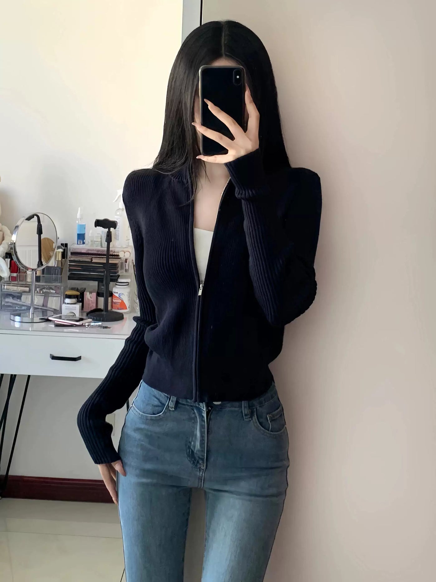 白色毛衣针织开衫外套女2026春秋新款温柔风外穿拉链通勤打底上衣