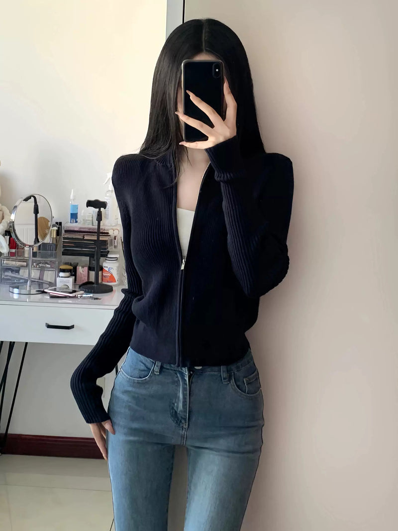 白色毛衣针织开衫外套女2026春秋新款温柔风外穿拉链通勤打底上衣