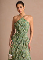 Women's Floral Evening Dress - Green Ditsy Floral