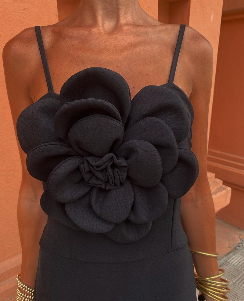 Women's Spaghetti-Strap Floral Maxi Evening Dress - Black