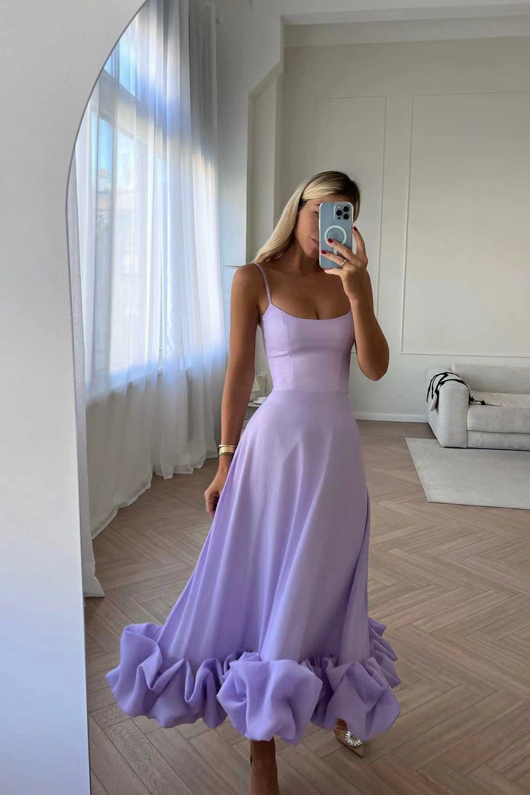 Women's Spaghetti-Strap Floral A-Line Evening Dress - Purple