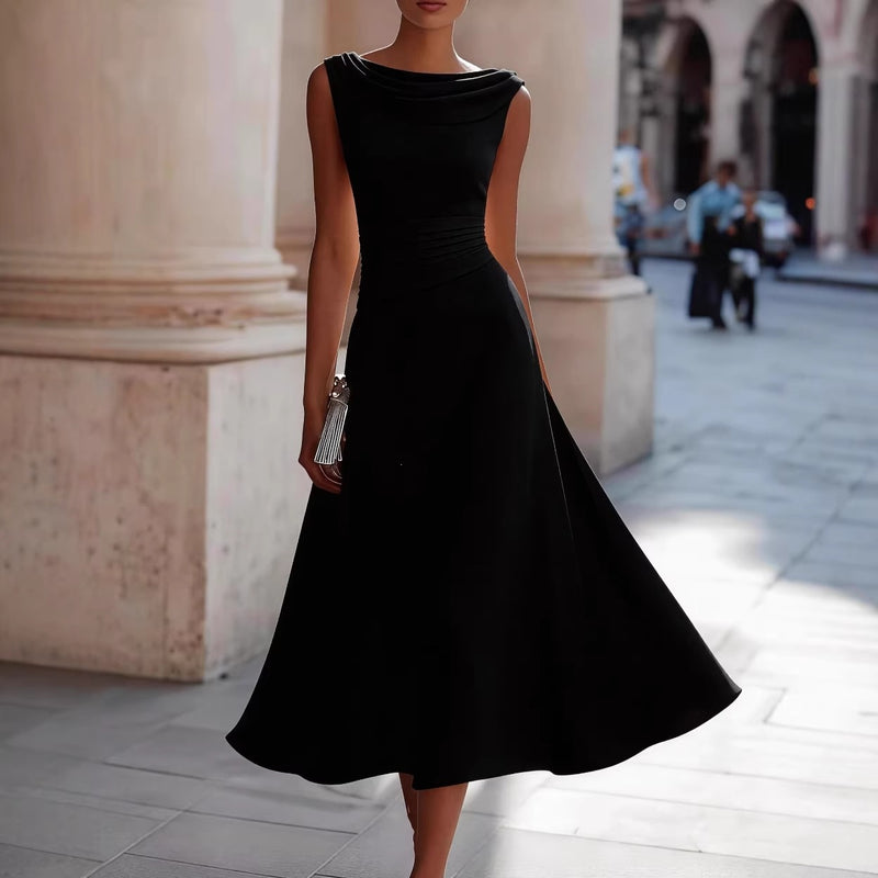 Women's Cowl-Neck Sleeveless A-Line Midi Evening Dress