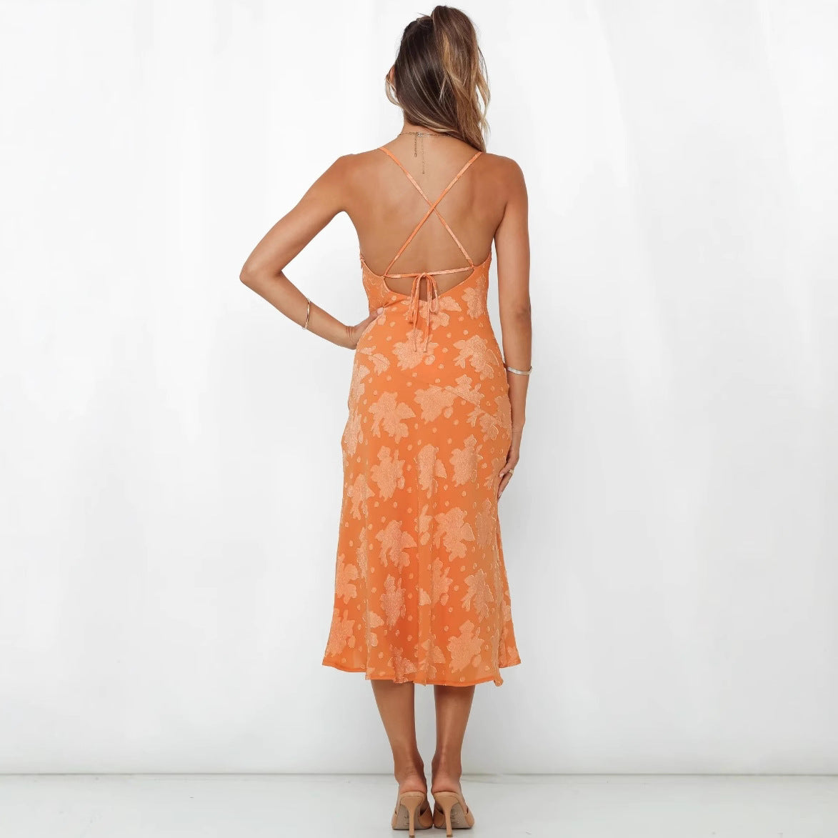 Women's Green Cowl-Neck Open-Back Maxi Dress with Slit