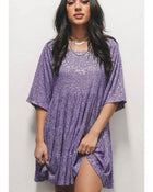 Women's Round-Neck Short-Sleeve Sequin Evening Dress - Purple