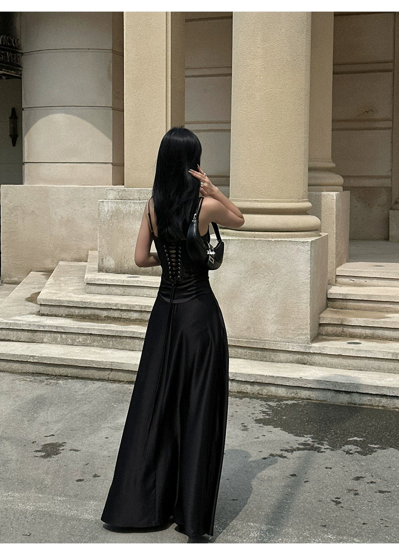 Satin Corset A-Line Maxi Dress - detail or back view