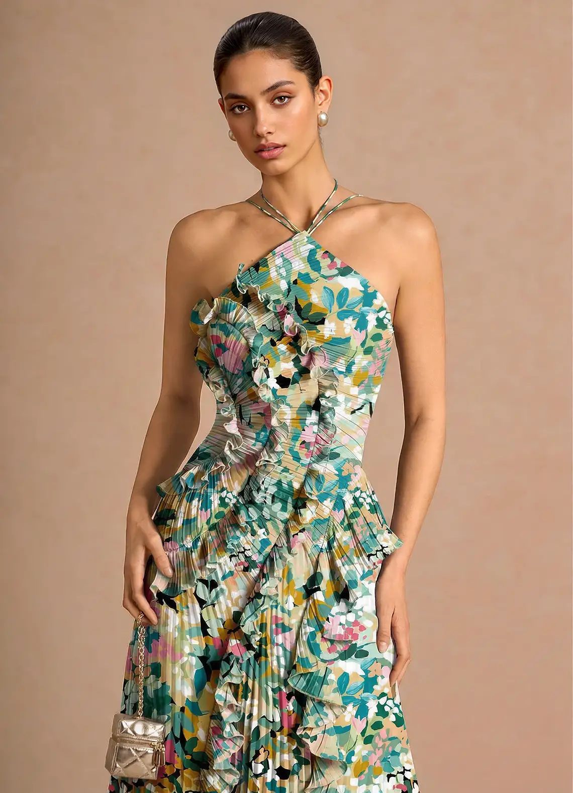 Women's Floral Evening Dress - Mint Green Floral