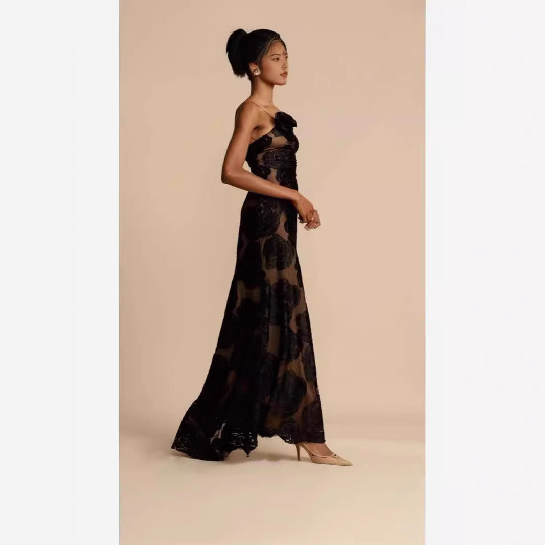 Women's Floral One-Shoulder Maxi Evening Dress